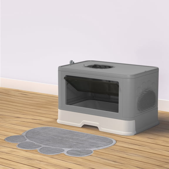 YYEAN Enclosed Cat Litter Box with Lid Cover Hooded Odorless Cat Toilet Scoop, Type-Enclosed Cat Litter Box, Product Dimensions-19.1"L x 15"W x 15"H, Gray