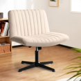 thumbnail image 1 of YYEAN  Fabric Padded Desk Chair No Wheels, Armless Wide Swivel,120° Rocking Mid Back Ergonomic Computer Task Vanity Chairs for Office, Home, Make Up,Small Space, Bed Room,Beige, 1 of 11