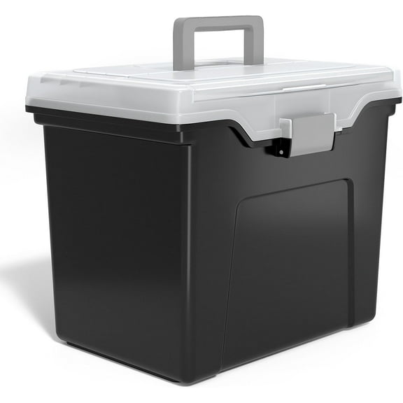 YYEAN File Folder Tote, Portable Filing Box, Letter Size Hanging Folders, Security Latch & Built-In Lid Organizer, Black/Clear