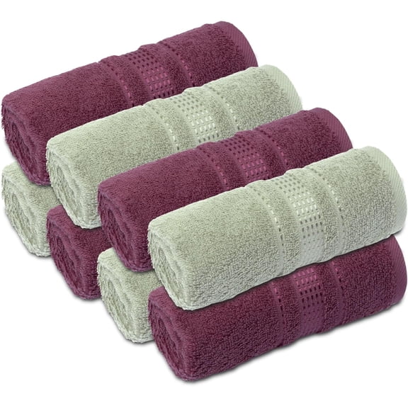 YYEAN Fingertip Towels 8 Pack, 100% Turkish Cotton, Small Hand Towels for Body and Face, 12 x 18 in, Soft and Absorbent, Quick Dry-Plum-mint