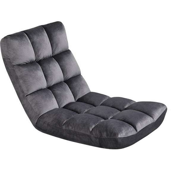 YYEAN Floor Folding Chair with Back Support, Padded Folding Gaming Sofa Chair with 14 Adjustable Backrest, Adults Couch Recliner, Floor Seating Lounge Chair, Armless Meditation Chair, Gray