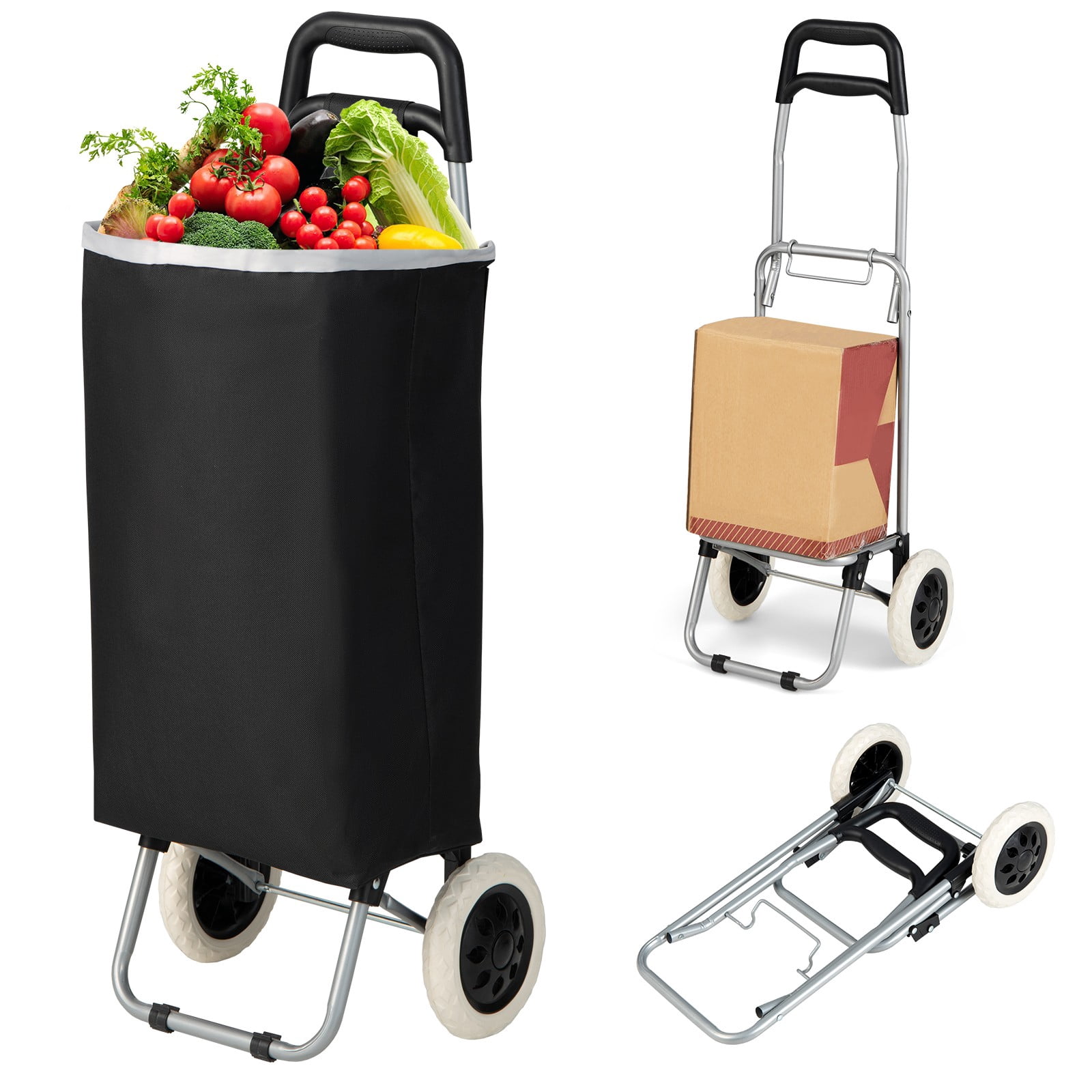 YYEAN Foldable Shopping Cart | Portable Lightweight Grocery Dolly with Adjustable Handle | Heavy-Duty Utility Cart for Grocery Shopping, Errands & Storage