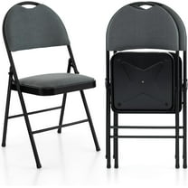 YYEAN Folding Chairs 2 Pack, Metal Heavy Duty Foldable Chairs Set with Padded, Handle Hole Dining Chair Set for Indoor and Outdoor, School, Office and Garden Party (Grey)