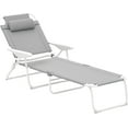 thumbnail image 1 of YYEAN Folding Lounge Chair, Portable Outdoor Chaise Lounge, Sun Tanning Chair with 4-Position Reclining Back, Armrests, Metal Frame and Mesh Fabric for Beach, Yard, Patio-Grey, 1 of 10