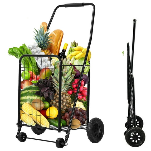YYEAN Folding Shopping Cart with Wheels | Utility Cart for Groceries, Laundry & More | Durable Steel Frame | Collapsible Design | Easy Maneuverability | for Home, Supermarket & Travel