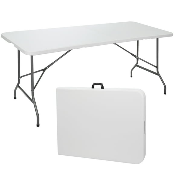YYEAN Folding Tables Plastic 6ft Half Portable Foldable Table for for Parties Wedding BBQ Camping-White-1PCS