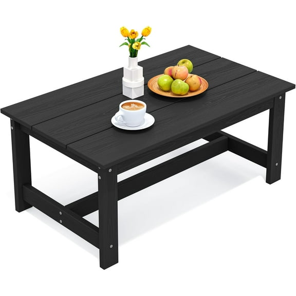 YYEAN HDPE Patio Coffee Table, Rectangle Outdoor Coffee Table, All-Weather Coffee Side Table for Balcony, Poolside, Deck, Garden,Frame Material-High Density Polyethylene,Obsidian Black