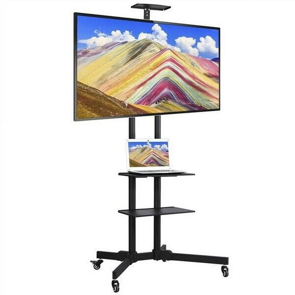 YYEAN Height Adjustable Mobile TV Stand Mount Universal Flat Screen Rolling TV Cart