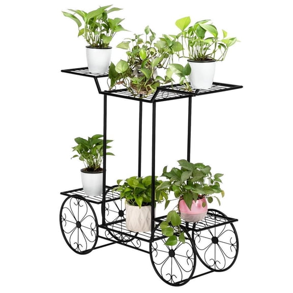 YYEAN Home 6 Tiers Metal Flower Pot Plant Stand - Heavy-Duty Iron Construction with Anti-Rust Coating, Stable Triangular Base, Space-Saving Design, Ideal for Balcony, Patio, Porch & Indoor Plant