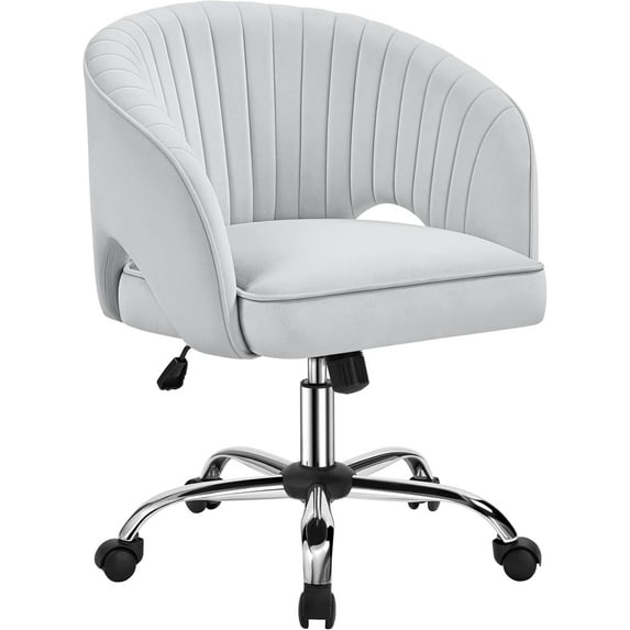 YYEAN Home Office Chair Velvet Desk Chair, Upholstered Modern Swivel Chair with Tufted Barrel Back, Rolling Wheels for Office, Study, Vanity-Light Gray