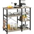 thumbnail image 1 of YYEAN Kitchen Bakers Rack with Wire Basket, Coffee Bar Table Station Microwave Oven Stand Kitchen Utility Storage Shelf with 6 S-Shaped Side Hooks, Metal Frame, 15''D x 35.5''W x 33''H, Gray, 1 of 10