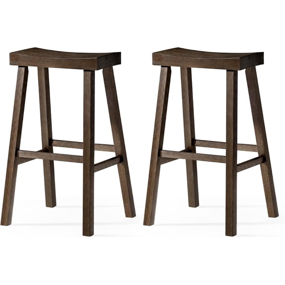 YYEAN Kitchen Bar Stool, Modern Farmhouse Wood Barstool, Kitchen Island Chairs, Pub Bar Height Stools for Kitchen, Wide Comfortable Seat Backless Bar Stools, Vincent 31"-Antiqued Brown 2