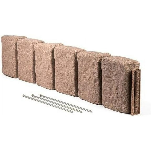 YYEAN Landscape Edging | Garden Edging Border | Faux Stone Block XL for Lawn Edging, Flower Beds & Yard Edging – 1 Pack | Each Section Has 6 Blocks 48" L x 4" W x 9.5" H | 3 Spikes -Cobblestone