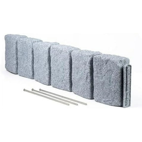 YYEAN Landscape Edging | Garden Edging Border | Faux Stone Block XL for Lawn Edging, Flower Beds & Yard Edging – 1 Pack | Each Section Has 6 Blocks 48" L x 4" W x 9.5" H | 3 Spikes -Greystone