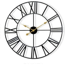 YYEAN Large Wall Clock for Living Room Decor – Easy to Hang 24-Inch Big Wall Clock – Metal Wall Art for Kitchen, Bedroom, Home, Office – Analog Decorative Wall Clock-Black (Roman)