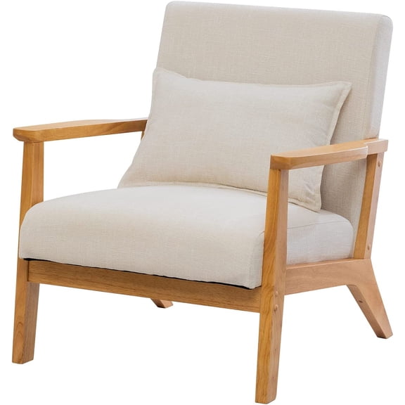 YYEAN - Mid-Century Modern Accent Chair, Fabric Reading Armchair, Easy Assembly, Lounge Chair for Living Room Bedroom-Nature + Beige