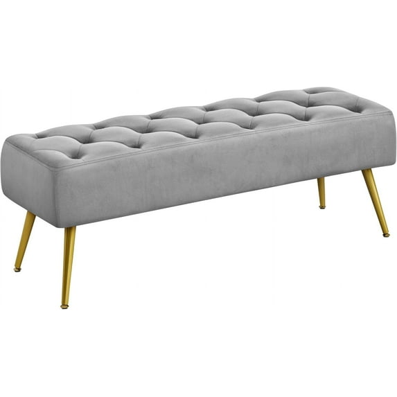 YYEAN Modern Ottoman Bench Velvet Bench Upholstered Footrest with Gold Metal Legs and Padded Seat Gray