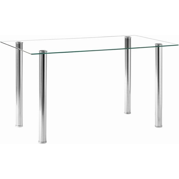 YYEAN Modern Tempered Glass Dining Table for 6, Kitchen & Dining Room Table with 4 Heavy-Duty Metal Legs, 150lbs Capacity, 52.76" L x 27.6" W x 29.53" H-White