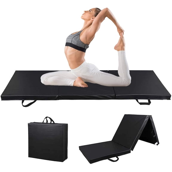 YYEAN Non-Slip Tri-Fold Gym Mat 6'x2'x2" with Handles - Folding Exercise Mat for Yoga, Stretching, MMA & Tumbling - Gymnastics Fitness Mat-black