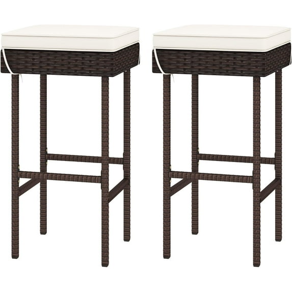 YYEAN Outdoor Bar Stools Set-of-2 - Wicker Rattan Backless Bar Chairs w/Seat Cushion, Footrest & Metal Frame, 400 LBS Weight Capacity, 28.5’’ Counter Height Barstools for Kitchen Island Patio (1)