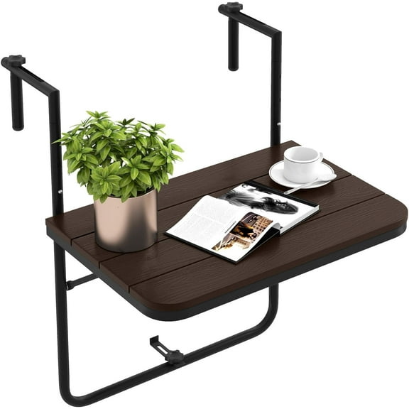YYEAN Outdoor Indoor Hanging Table, Folding With 3-Level Adjustable Height, Fit Railing 1" to 6" Bar Serving for Patio, Balcony and Deck (Brown)
