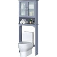 thumbnail image 1 of YYEAN Over The Toilet Storage Cabinet, Free Standing Toilet Rack with Adjustable Shelves and Tempered Glass Doors for Bathroom Washroom, Grey, 1 of 10