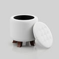 thumbnail image 1 of YYEAN Round Ottoman with Storage, PU Leather Footstool with Legs, Small Foot Rest Ottoman for Bedroom, Living Room, Decorative Home Furniture-15.5"D x 15.5"W x 17"H-White, 1 of 9