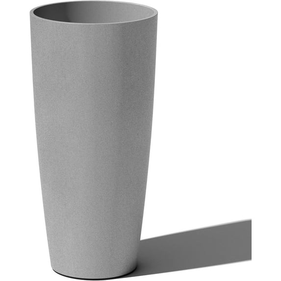 YYEAN Series Vega Planter - Round Tall Planter for Indoor or Outdoor Porch/Patio | Made from Plastic-Stone Composite with Drainage Holes | Modern Décor for, Flowers, Interior Plants-Gray
