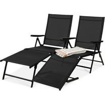 YYEAN Set of 2 Outdoor Patio Chaise Lounge Chair Adjustable Reclining Folding Pool Lounger for Poolside, Deck, Backyard w/Steel Frame, 250lb Weight Capacity-Black
