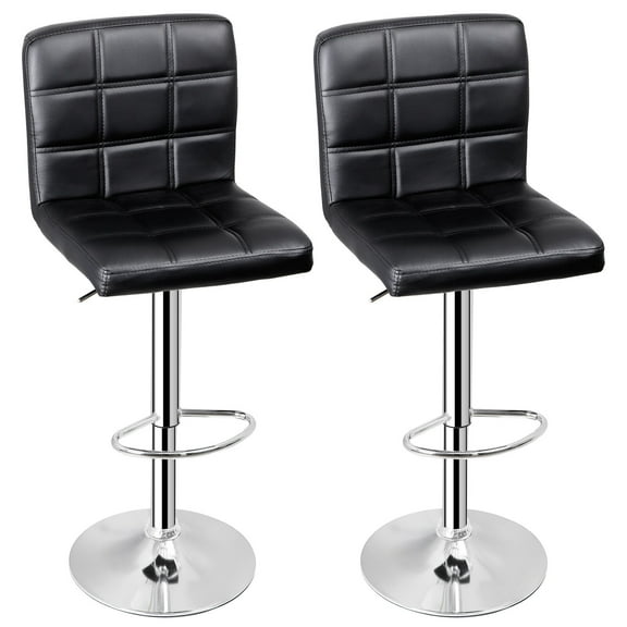 YYEAN Set of 2/4 Bar Stools Adjustable Counter Height Swivel Chairs Square PU Leather-Black-2 Pack