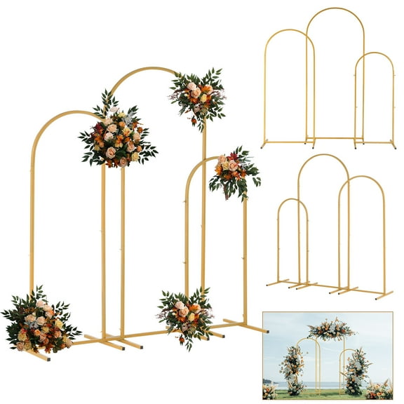 YYEAN Set of 3 Gold Metal Arch Frame Backdrop Stands | 4FT/5FT/6FT, Elegant Wedding Arch for Parties, Ceremonies & Events