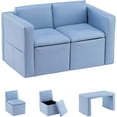 thumbnail image 1 of YYEAN –Sofa, 2-in-1 Double Set Sofa Convert to Table & 2 Chairs, Couch Armrest Chair with Storage Box -Sky Blue, 1 of 9