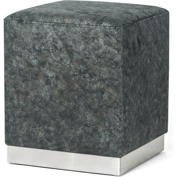 YYEAN Square Velvet Ottoman Upholstered Footrest Stool with Silver Plating Base, Vanity Stool Side Table for Bedroom Living Room Makeup Room-Grey-black