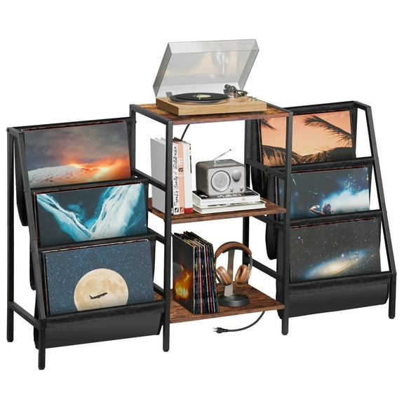 YYEAN Stylish Vinyl Record Stand | Record Player Holder & LP Storage Display | for Living Room, Home Theater & Music Rooms