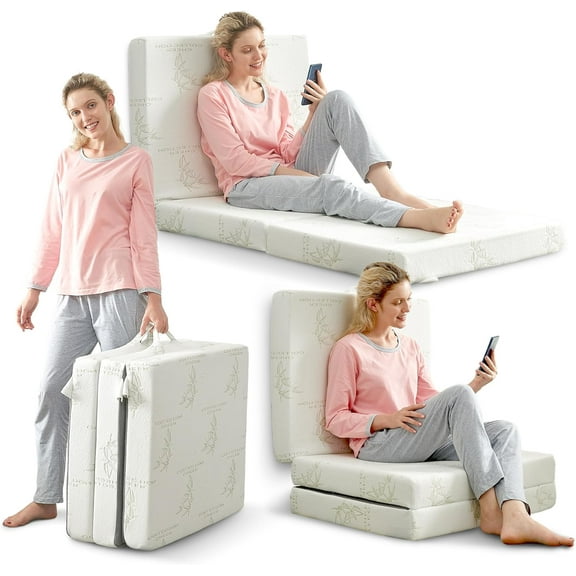 YYEAN Tri-Fold Folding Mattress Portable Floor Mattress for Guests, Camping, Sleepovers & Travel – Lightweight Foldable Foam Bed-Medium