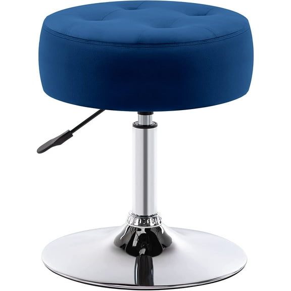 YYEAN Tufted Velvet Vanity Stool, Modern Makeup Stool Vanity Chair Height Adjustable Swivel Stool Round Ottoman for Bedroom Living Room, Dark Blue