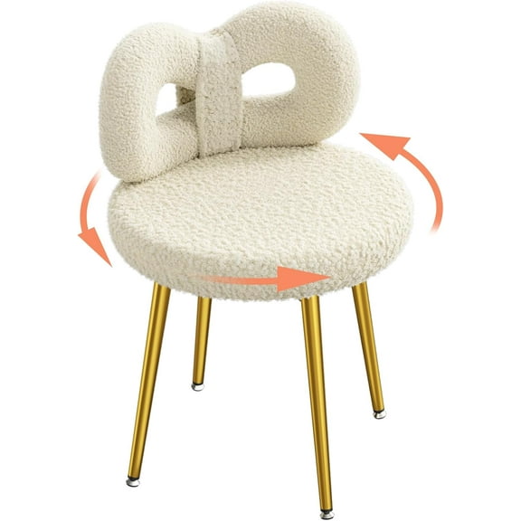 YYEAN Vanity Chair with Back, Swivel Makeup Chair with Upholstered and Golden Metal Legs for Living Bedroom and Makeup Room, Off-Off-white With Golden Leg