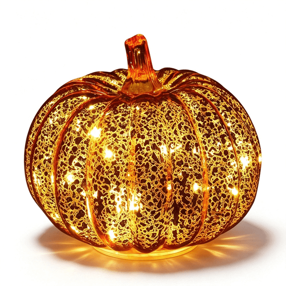 YYFJ Twinkle Light Pumpkins, Lighted Up Sparkling Starry Night Glass Pumpkins, Operation Fall Halloween Decorations for Home, Pumpkin Light Bedroom Bathroom Hallway