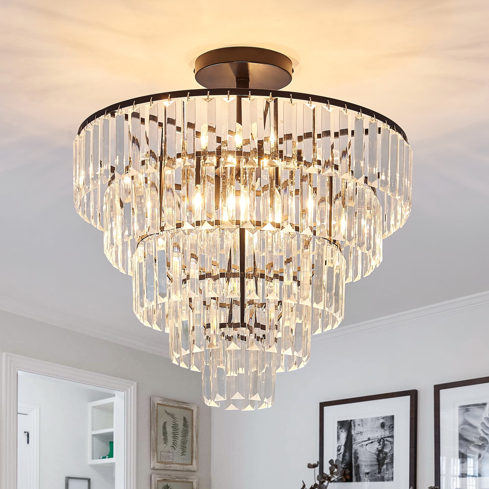 YYJLX 8-Lights Crystal Bronze Large Chandelier Modern Semi Flush