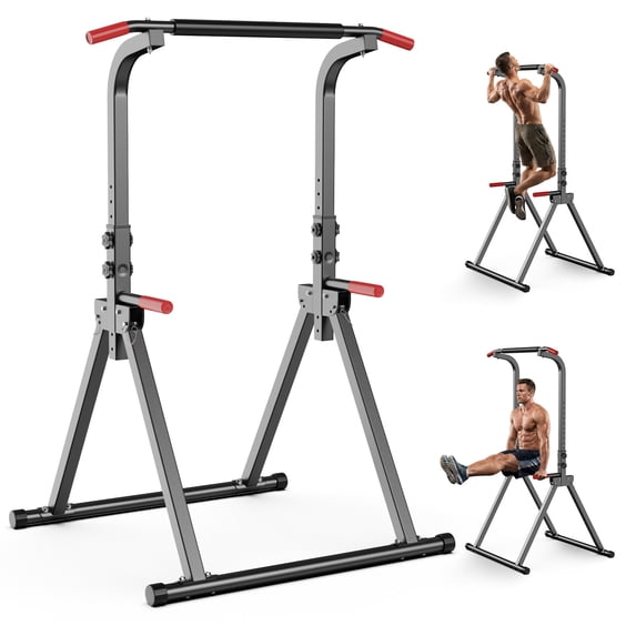 YYJO Foldable Pull Up Bar Free Standing, 11-Level Adjustable Multi-Function Power Tower Dip Bar, Home Gym Strength Training Equipment, 350LBS Capacity