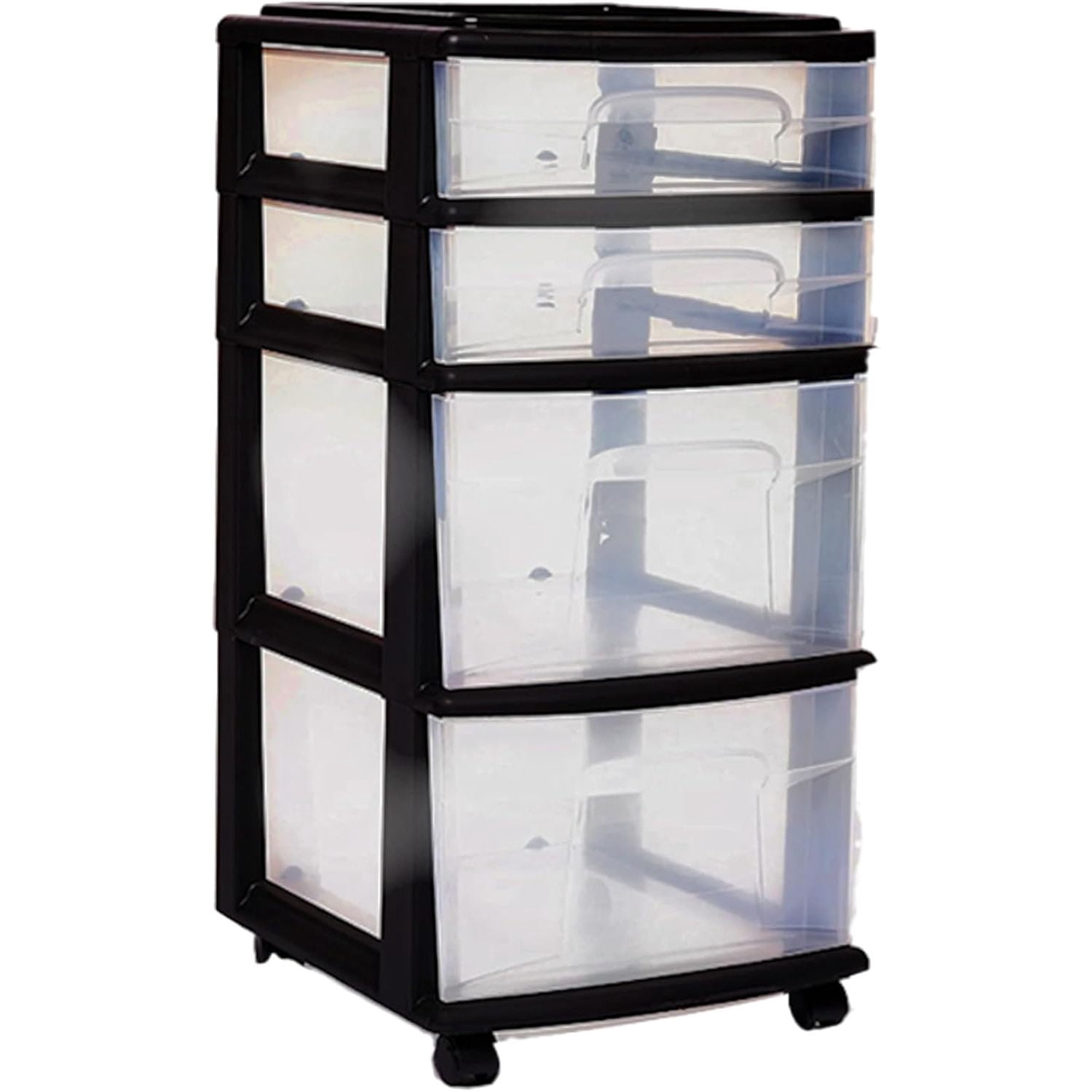 YYJP Drawer Tower, 4-Tier Clear Plastic Storage Organizer Cart, Black ...