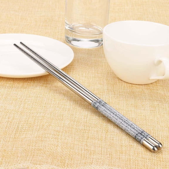 YYKihy 1 Pair Length Pattern Stainless Steel Chopsticks Blue White Porcelain
