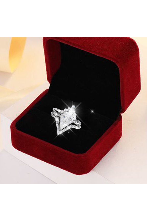 1 Set 2PC V Shape Rhinestone Diamond Rings Women Fashion Full Diamond Zircon Ring Ladies Jewelry Diamond Rings For Women Size 5 10