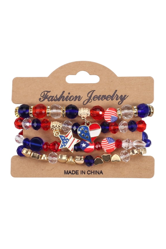20204 New American Flag Red White And Blue Artificial Crystal Bracelet American Independence Day Multi Layered Beaded Stretch Bracelet