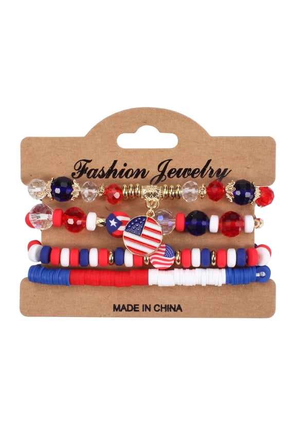 20204 New American Flag Red White And Blue Artificial Crystal Bracelet American Independence Day Multi Layered Beaded Stretch Bracelet