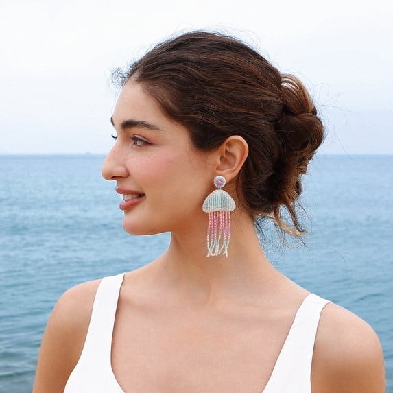 YYKihy 2024 Summer Ocean Resort Handmade Beaded Earrings Cute Cartoon Sea Animal Handmade Rice Beaded Earrings