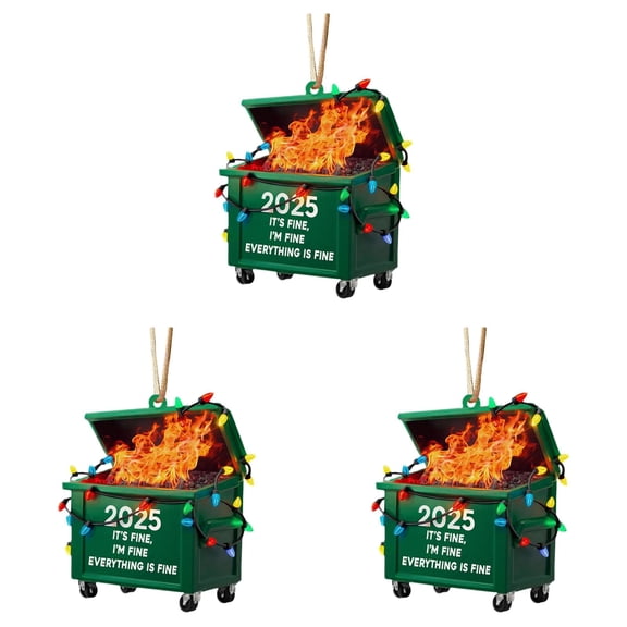 YYKihy 2025 Dumpster Fire Christmas Ornament 2D Acrylic Garbage Can Fire Festival Hanging Funny Holiday Decoration Dumpster Fire Present For Men And Women Christmas Tree Ornaments