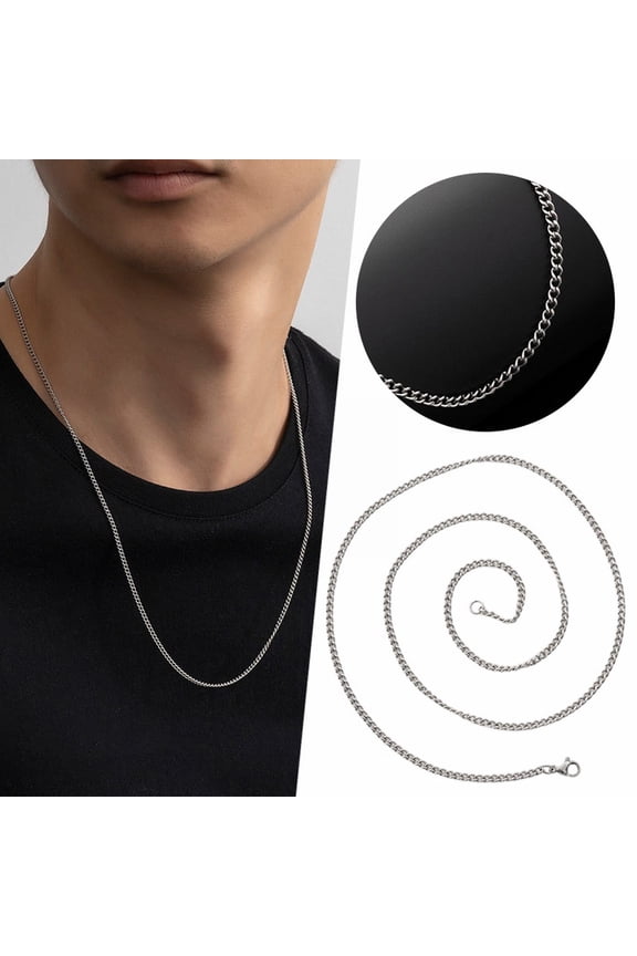 24 Inch Metal Necklace Men's Chain Stainless Side Chain Thin Twisted Chain Women's Accessories With Chain