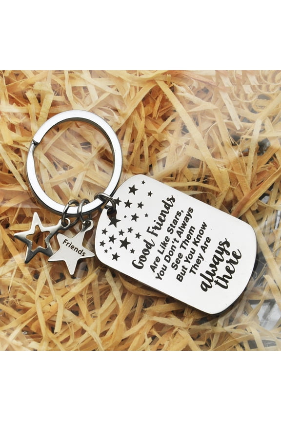 2PCS Inspirational Keychain Good Friends Keychains Engraved Mantra Birthday Jewelry Keychain For Her Women Men