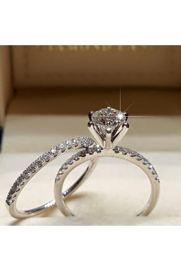 2Pcs Water Drop Ring White Zircon Crystal Ring Couple Ring Set Fashion Couple Diamond Ring Luxury Women's Marriage Proposal Zircon Ring